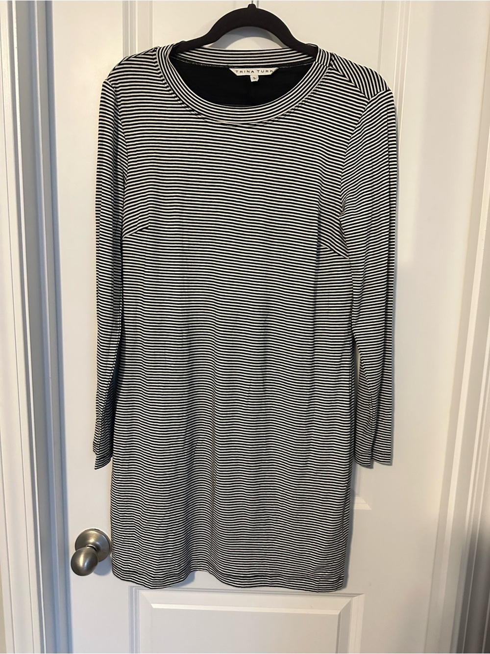 Trina Turk Black & White Striped Long-Sleeve Knit Dress